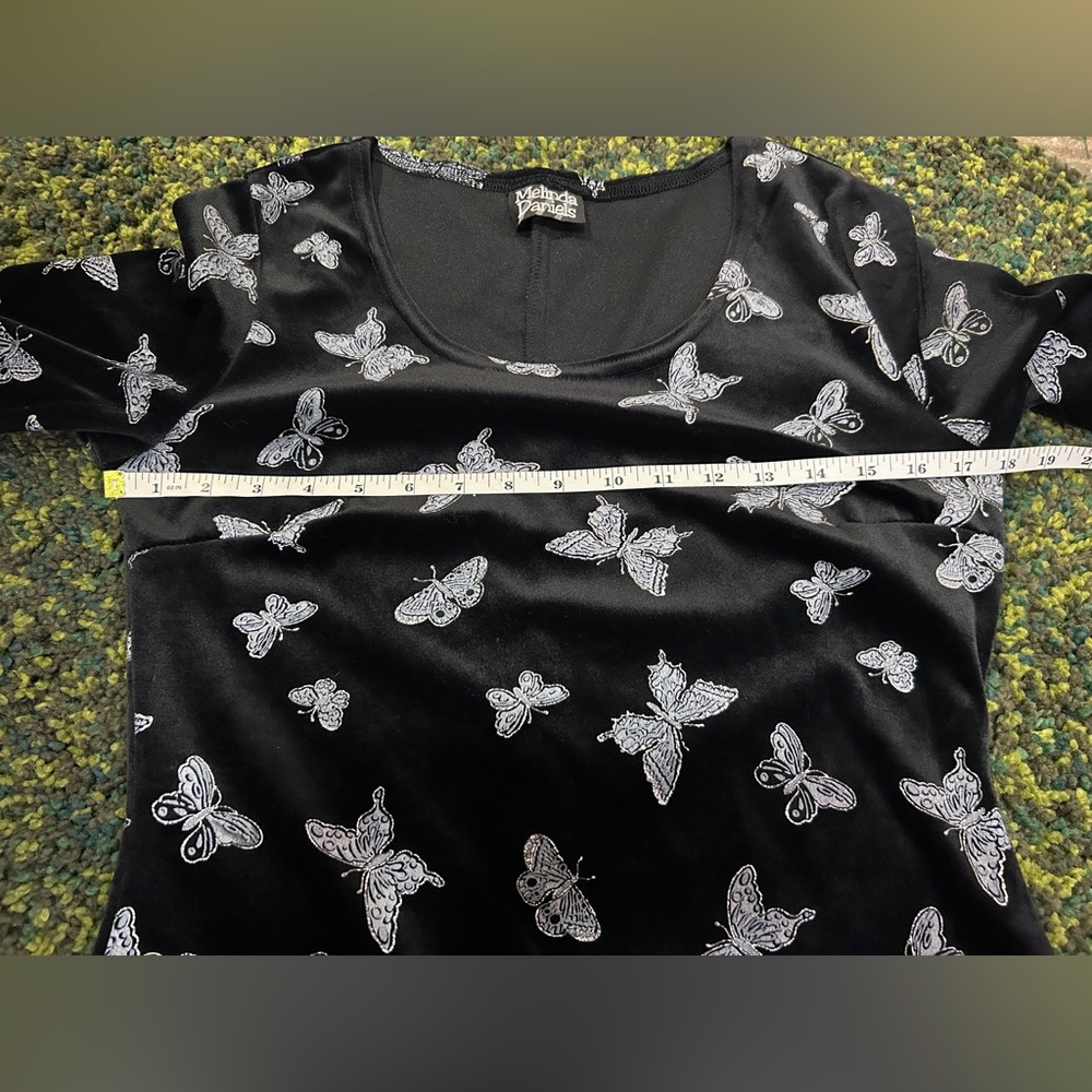 Vintage 90s Velvet Butterfly Print Dress by Melinda Women’s Size M - Picture 11 of 13